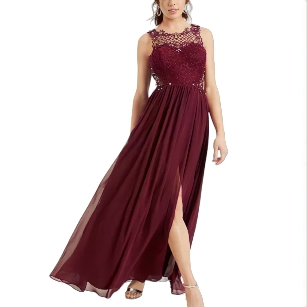 Evening Embellished Glitter Sweetheart Dress Wine/ Maroon Prom